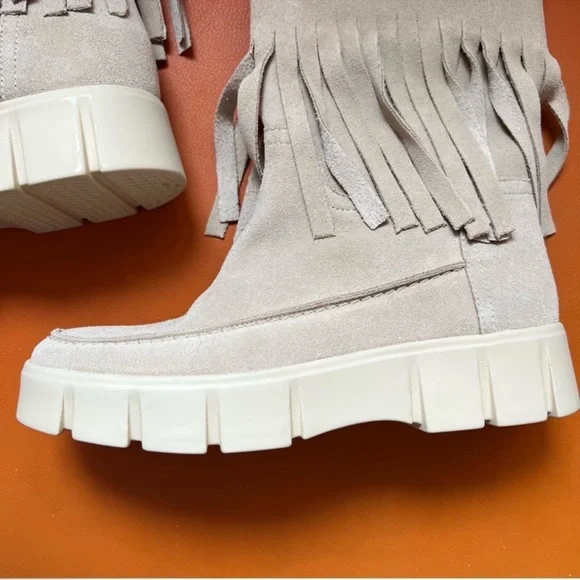 New! GEOX Ghoula Fringe Studded Suede Platform Booties in Taupe - Picture 8 of 13